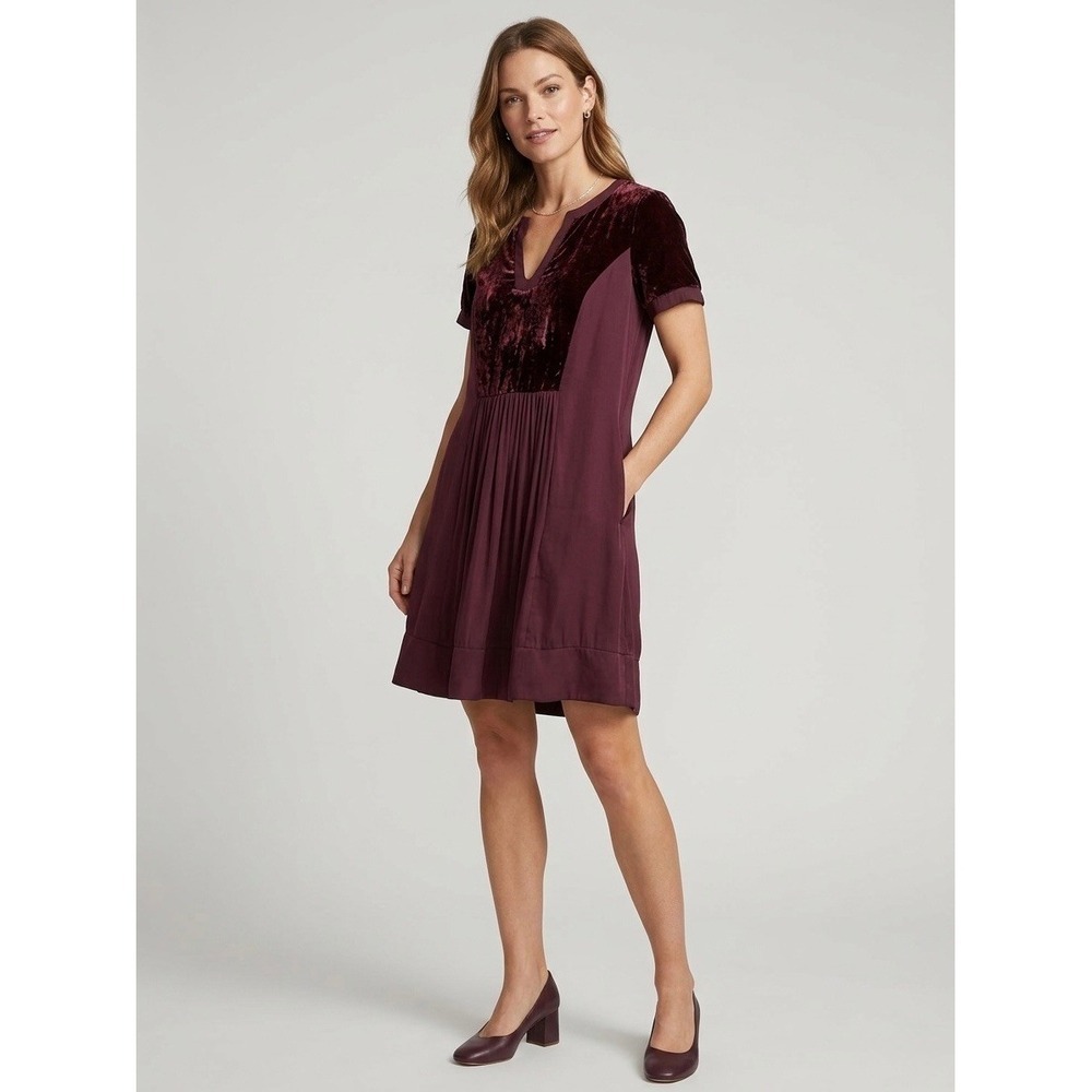 Maeve Anthropologie Burgundy Ingrid Velvet Swing Tunic Mini Dress Size Small